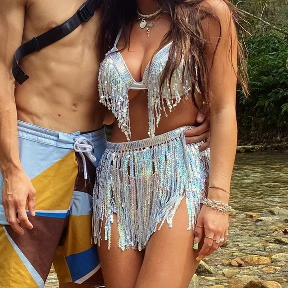 Silver sequin bikini set & skirt coverup - Picture 8 of 8